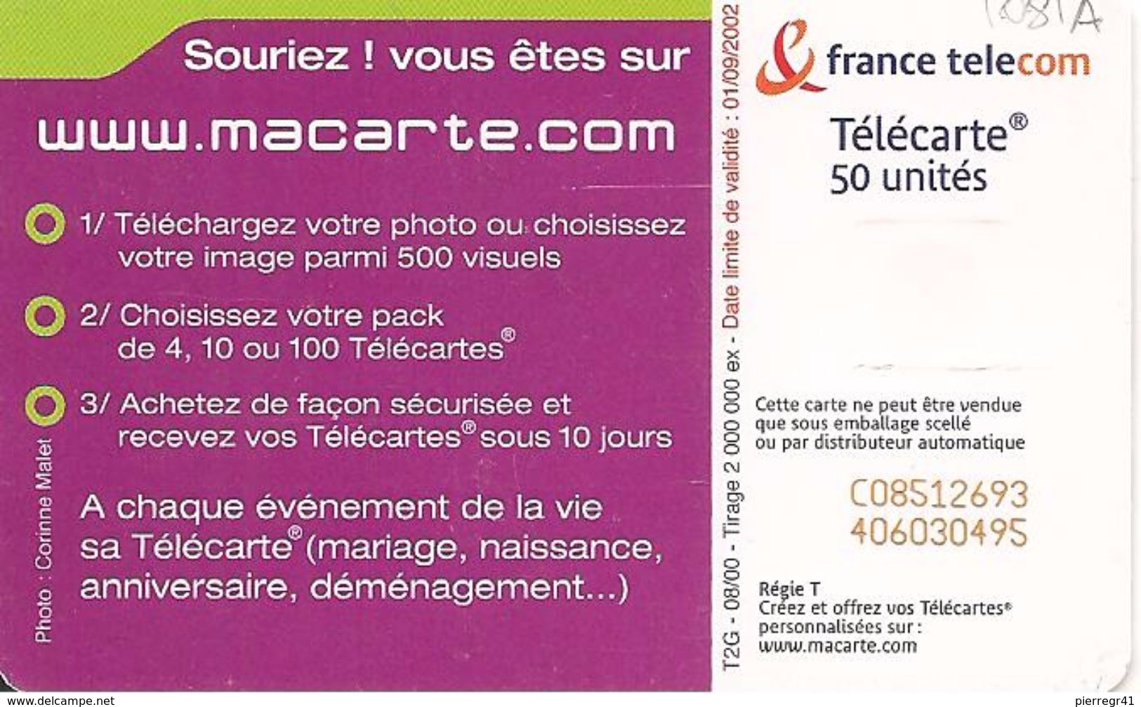 CARTES°--PUBLIC-50U-F1081A-SC7-08/2000-WWW.MA CARTE.COM-UTILISE-TB E - 2000