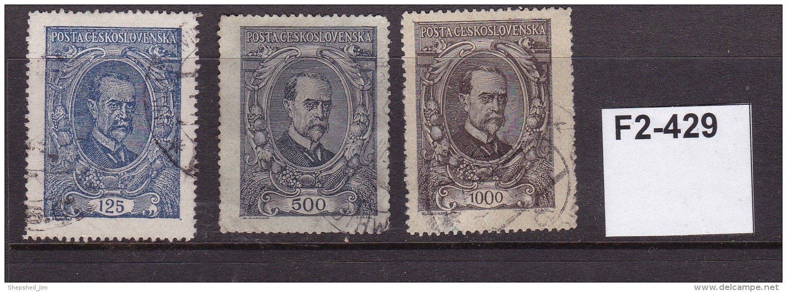 Czechoslovakia 1920 President Masaryk 125h, 500h And 1000h - Used Stamps