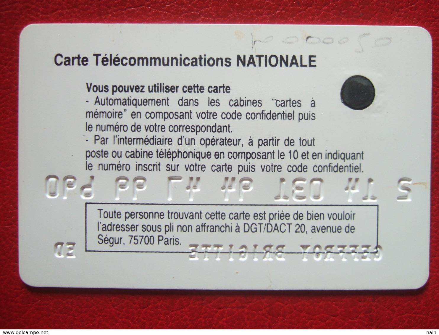 NATIONALE - PUCE SC1 - Impression SERIGRAPHIE - 15 N° Noirs - Recto N°000050 Emboutis " TRES RARE " - -  Cartes Pastel   