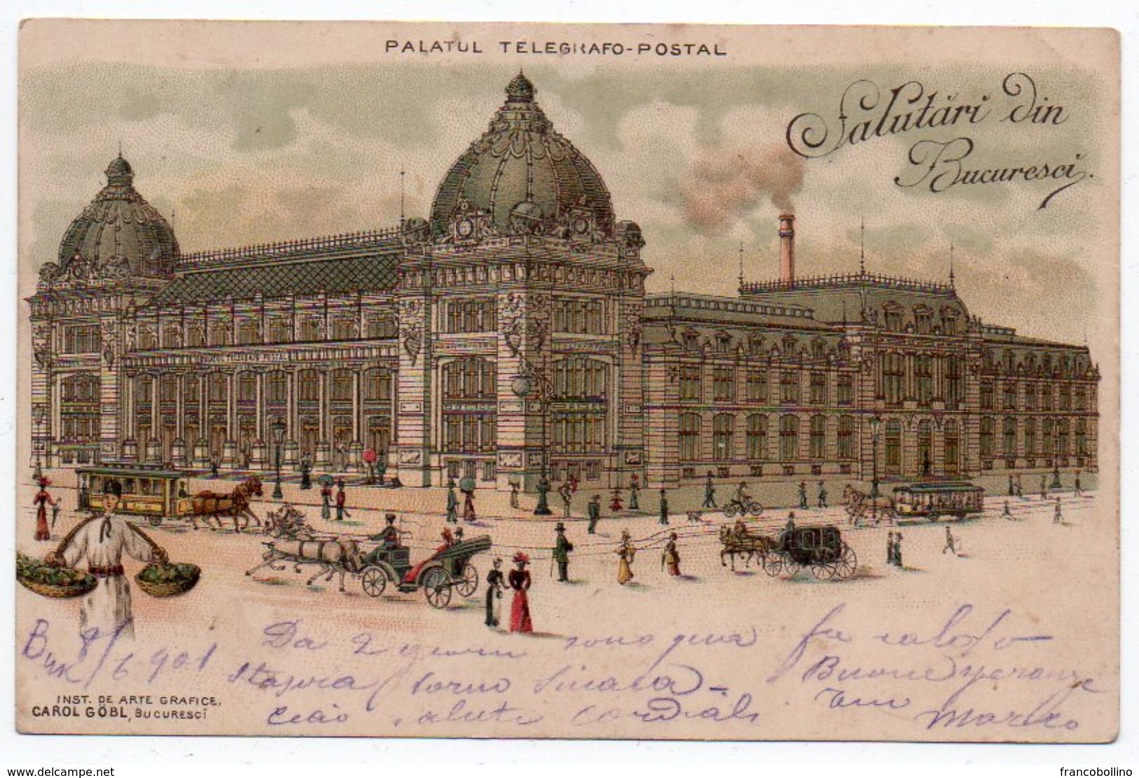 ROMANIA/ROUMANIE - SALUTARI DIN BUCURESCI/BUCURESTI - PALATUL TELEGRAFO-POSTAL / OLD COLOUR LITHO-1902 - Romania