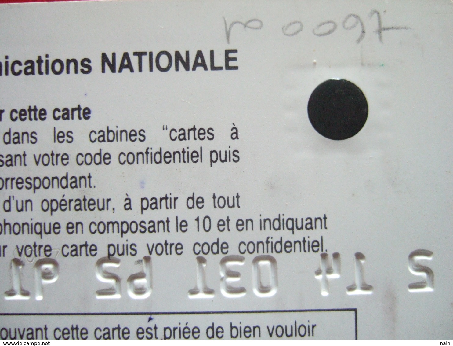 NATIONALE - PUCE SC 3 - IMPRESSION OFSET - 15 N° NOIRS - AU VERSO N° 097 EMBOUTIS - " TRES RARE " ( -  Cartes Pastel   