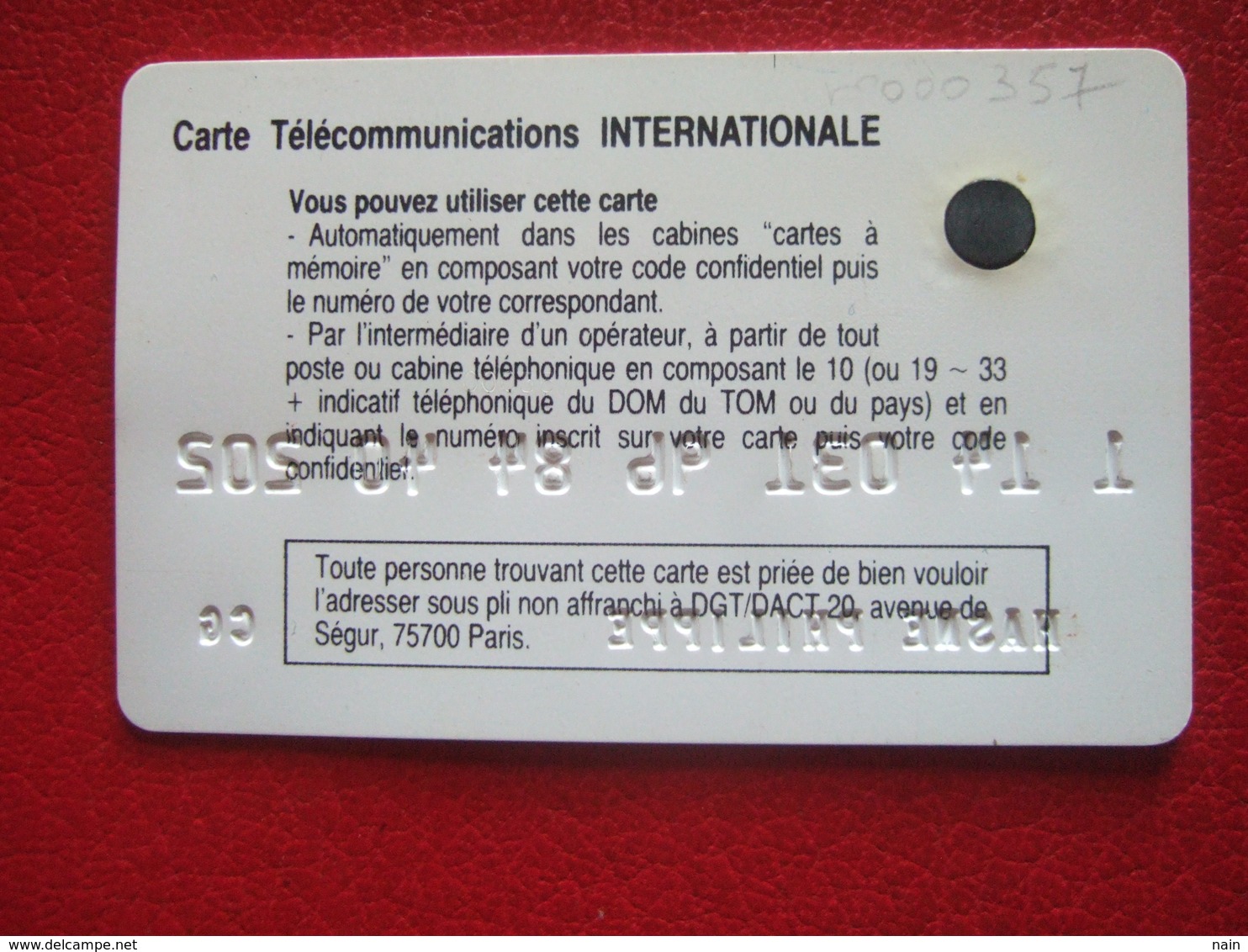 INTERNATIONALE - PUCE SC 3 - IMPRESSION OFSET - 15 N° NOIRS - AU VERSO N° 000357 EMBOUTIS - " TRES RARE " ( - Tipo Pastel