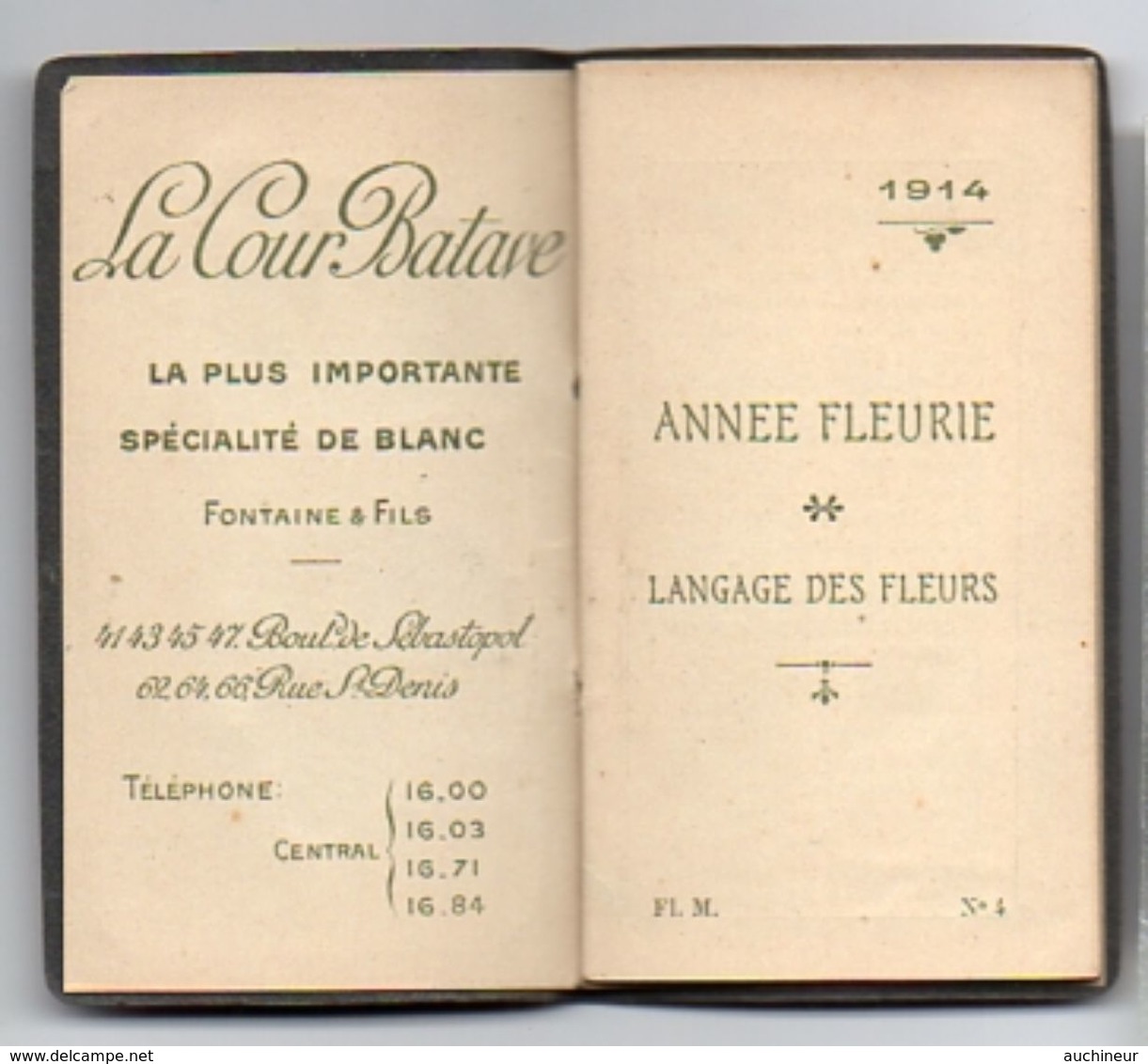 Calendrier De Poche 1914, La Cour Batave Langage Des Fleurs 4,7 X  8 Cm - Petit Format : 1901-20