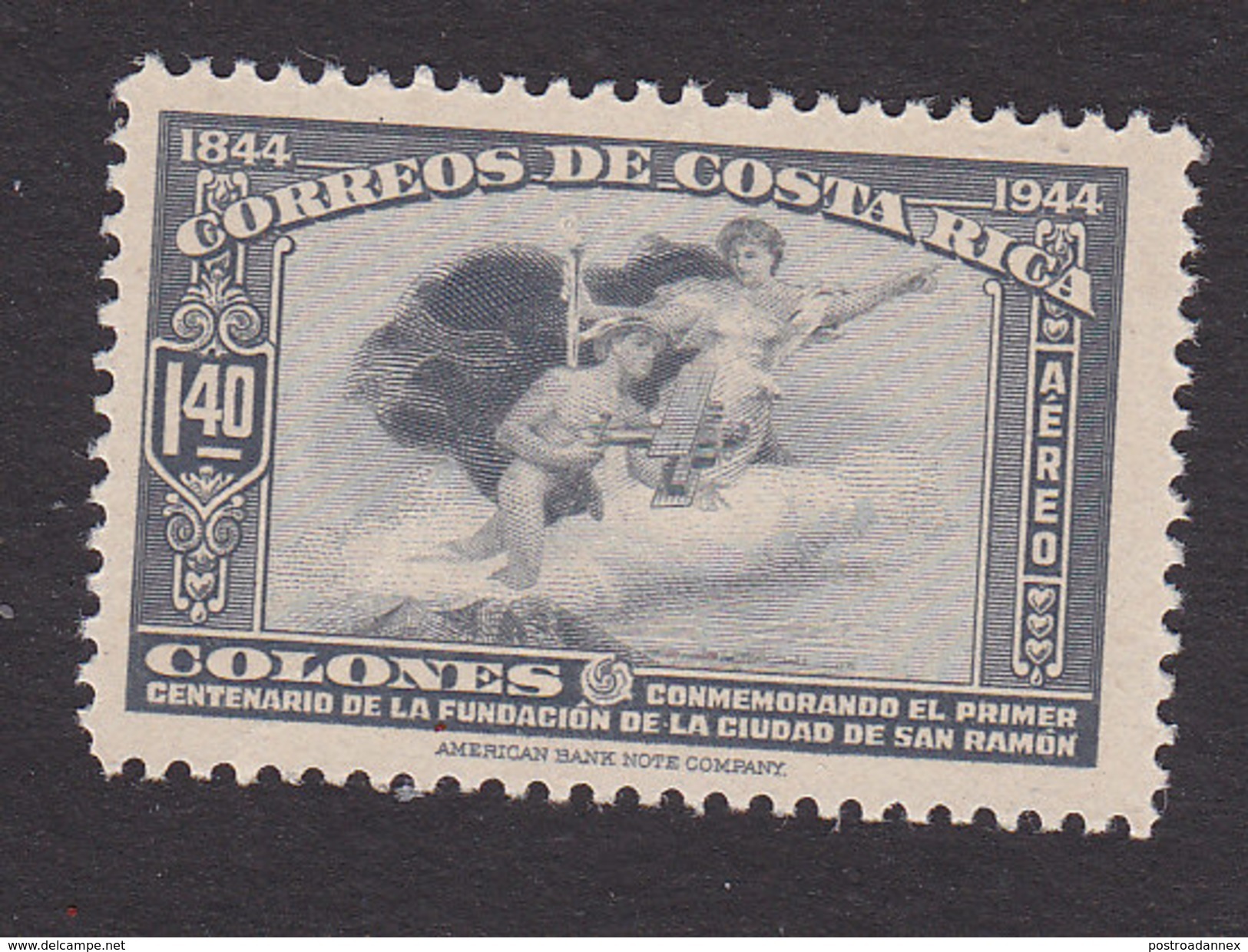 Costa Rica, Scott #C100, Mint Hinged, Mercury And Plane, Issued 1944 - Costa Rica