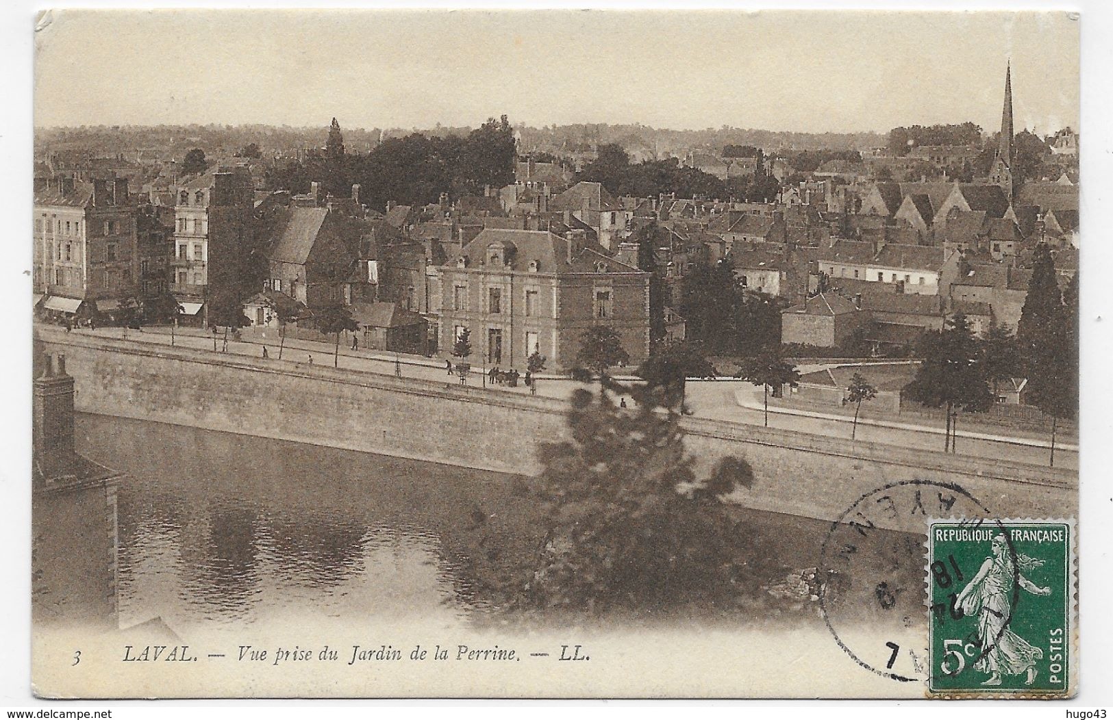 (RECTO / VERSO) LAVAL EN 1907 - N° 3 - VUE PRISE DU JARDIN DE LA PERRINE - BEAU CACHET - CPA VOYAGEE - Laval