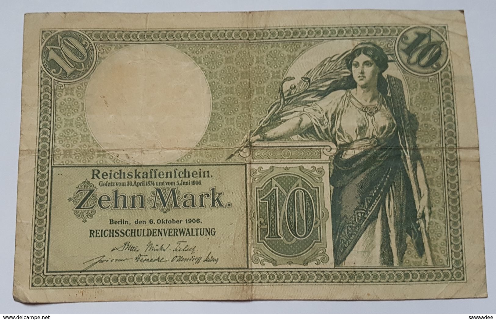 BILLET ALLEMAGNE - EMPIRE - P.9b - 10 MARK - 06-10-1906 - REICHSKAFFENFCHEIN - ALLEGORIE - 10 Mark