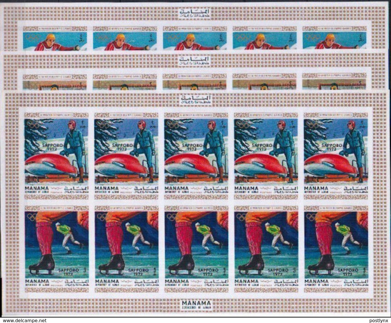 MANAMA 1970 Olympics Sapporo 1972 Se-tenant COMPLETE SHEETS:3 X 10 Stamps [feuilles] - Winter 1972: Sapporo