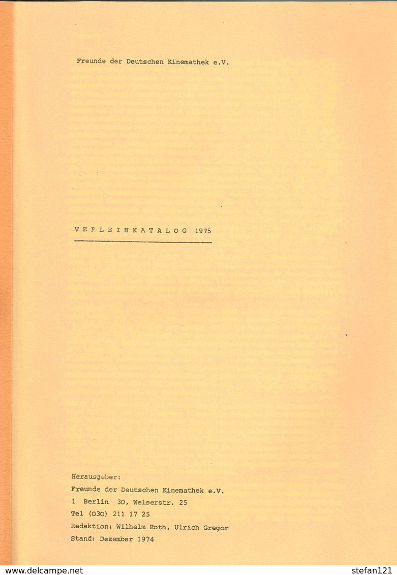Freunde Der Deutschen Kinematek E.V. - Verleihkatalog 1975 - 176 Pages 29,3 X 20,6 Cm - Art