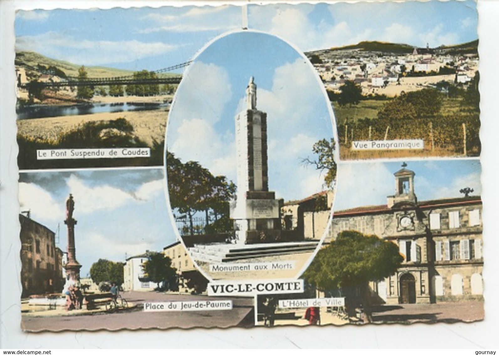 Vic Le Comte Multivues : Pont Coudes Monument Morts Panoramique Place Jeu Paume Hotel De Ville - Vic Le Comte