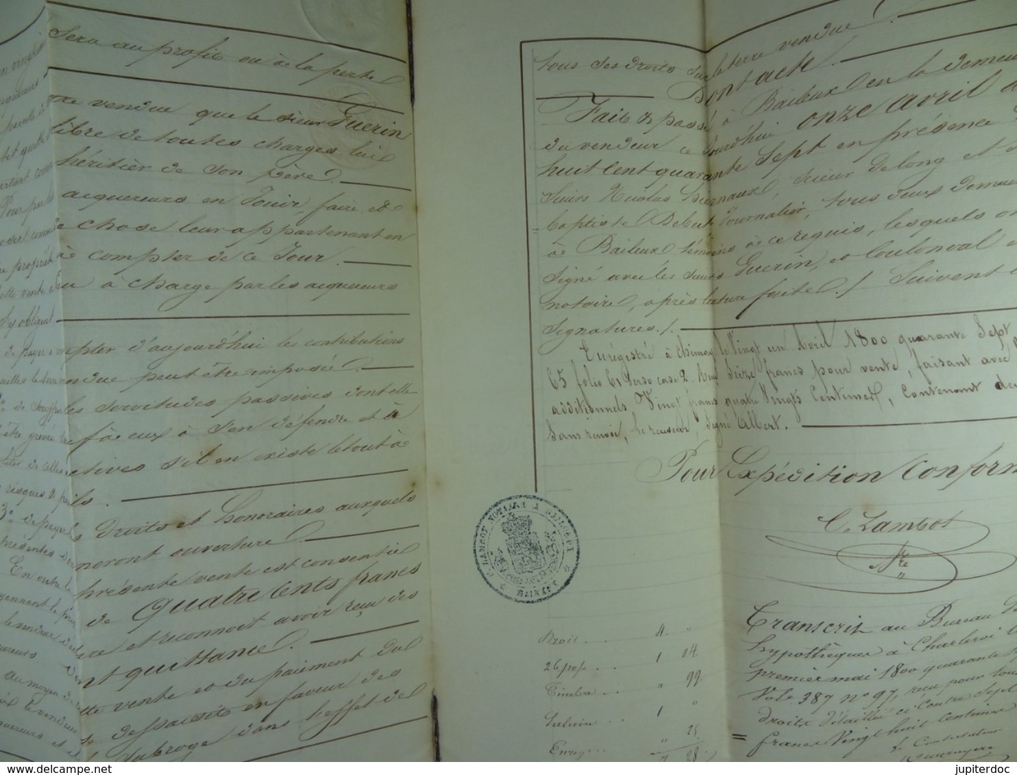 Acte Notarié 1841 Acquisition Par Hardy De Vaulx De Terres Au Baron De Bagenrieux De Lanquesaint /18/ - Manuscrits