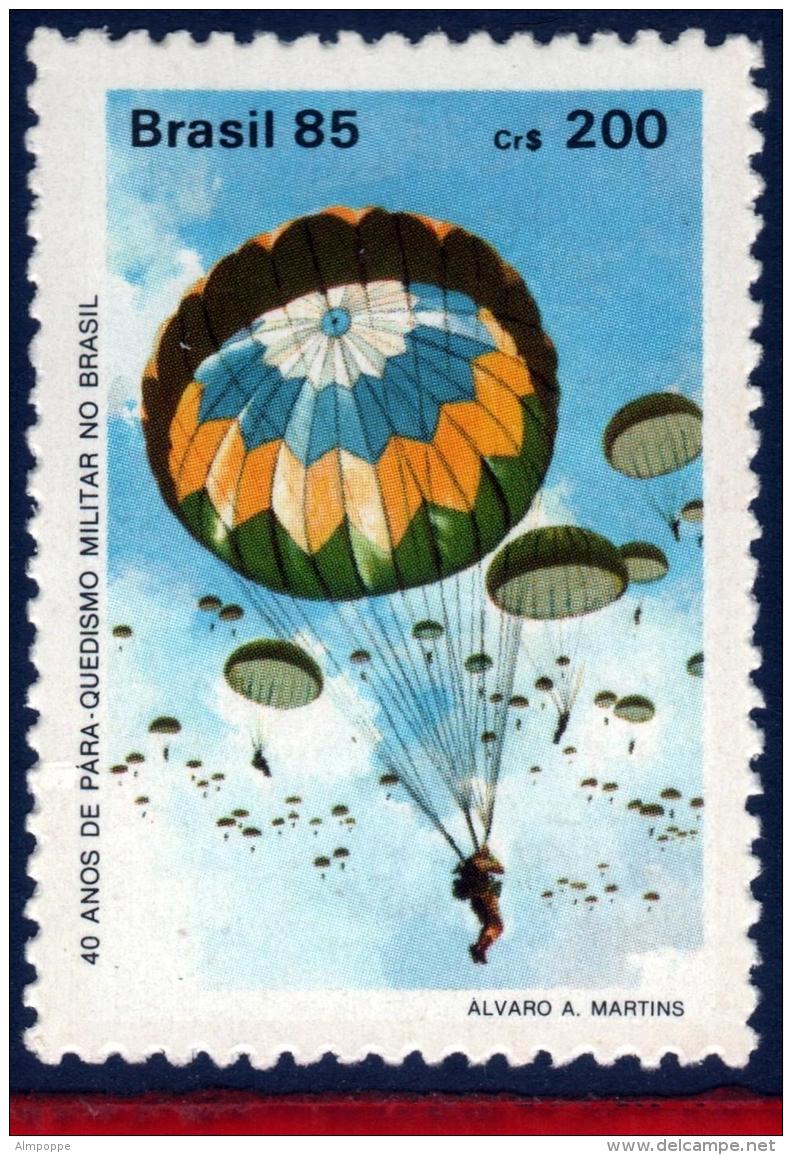 Ref. BR-1974 BRAZIL 1985 - 40TH ANNIV.,BRAZILIAN, PARATROOPS, PARACHUTES, MI# 2094, MNH, SPORTS 1V Sc# 1974 - Parachutting