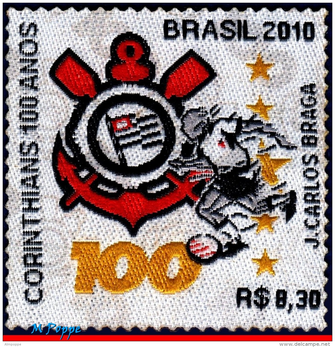 Ref. BR-3146-Q BRAZIL 2010 FOOTBALL-SOCCER, CORINTHIANS SPORT CLUB, UNUSUAL, STAMP IN CLOTH, BLOCK MNH 4V Sc# 3146 - Blocks & Sheetlets