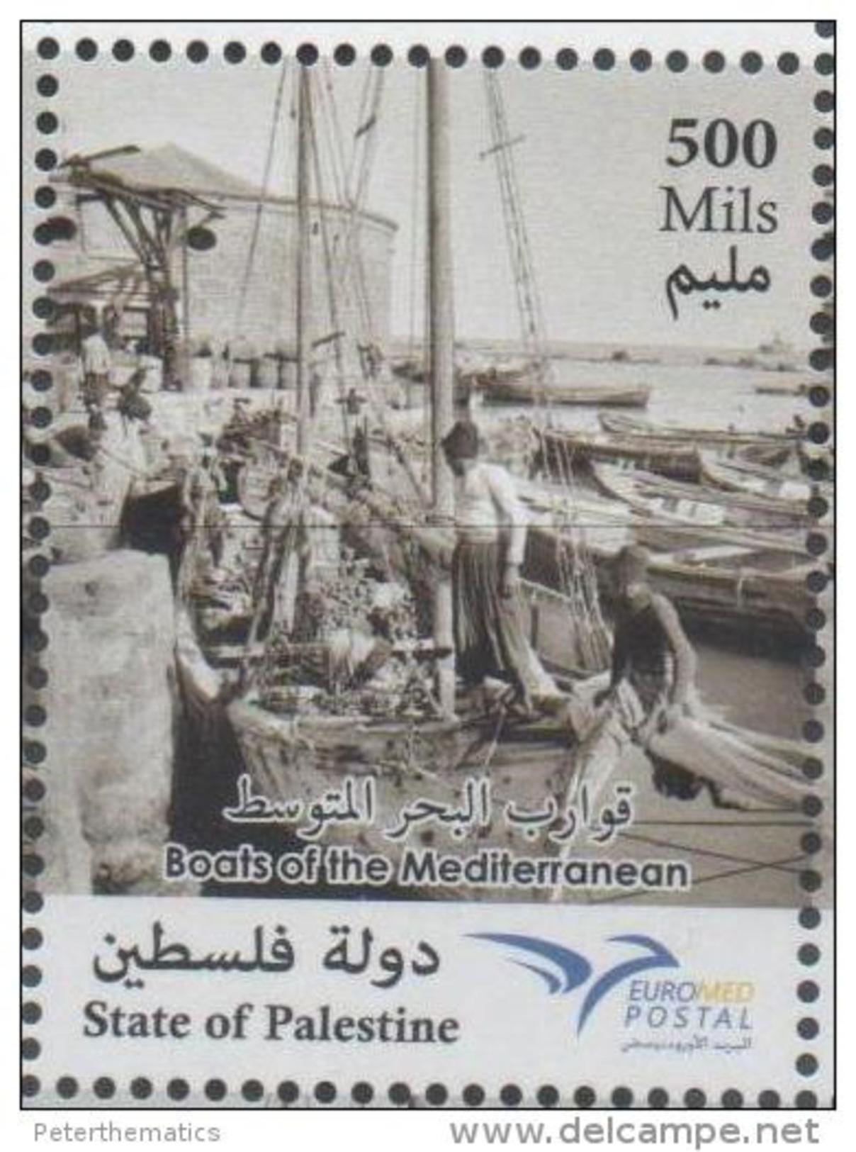 PALESTINE, 2015, MNH, JOINT ISSUE, EUROMED POSTAL, BOATS, FISHING BOATS, 1v, - Joint Issues