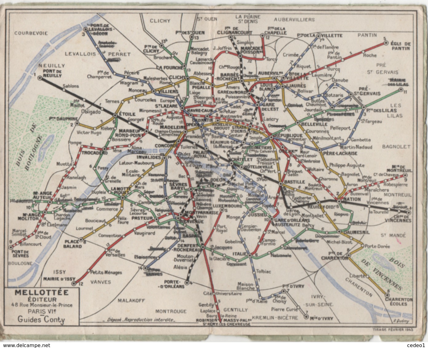 PARIS   PLAN DU METRO 1943  MELOTTEE EDITEUR - Europe