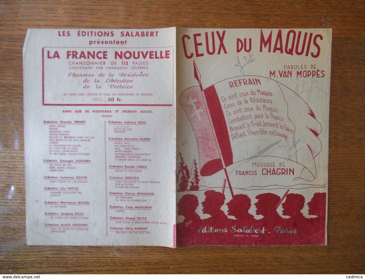 CEUX DU MAQUIS PAROLES DE M. VAN MOPPES MUSIQUE DE FRANCIS CHAGRIN MCMXLIV - Partituren