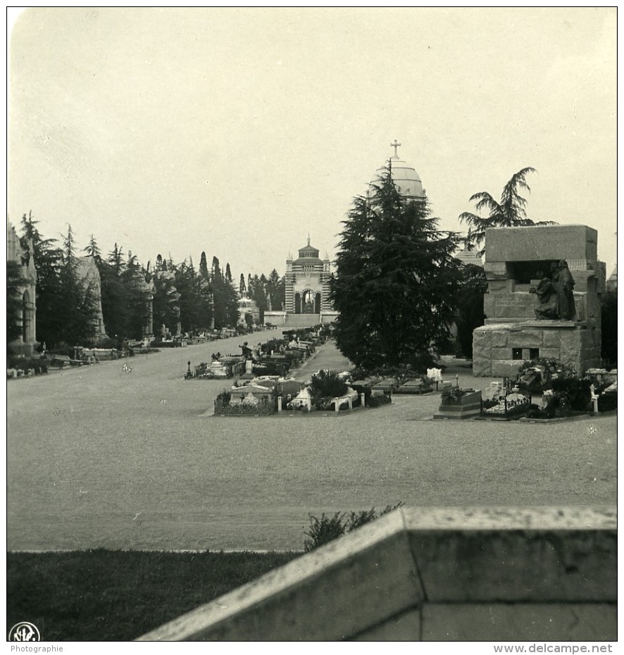 Italie Milan Camposanto Ancienne Photo Stereo NPG 1900 - Stereoscopic