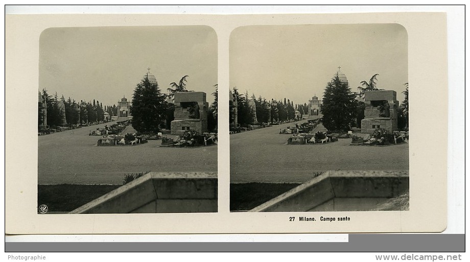 Italie Milan Camposanto Ancienne Photo Stereo NPG 1900 - Stereoscopic