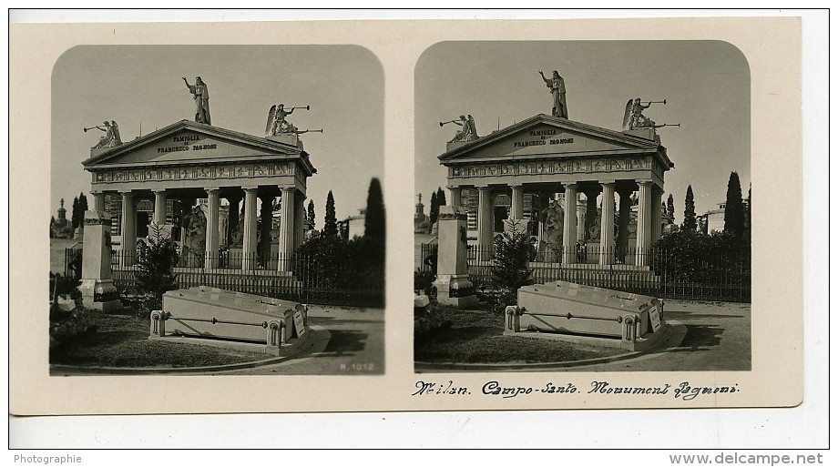 Italie Milan Camposanto Monument Lagnoni Ancienne Photo Stereo 1900 - Photos Stéréoscopiques