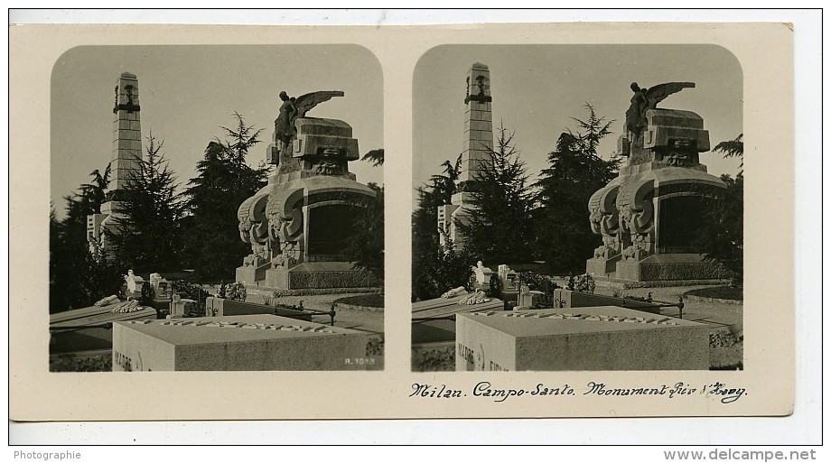 Italie Milan Camposanto Pier D'Houy Monument Ancienne Photo Stereo 1900 - Stereo-Photographie