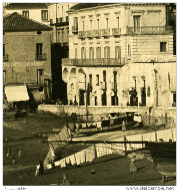 Italie Amalfi Marina Vue De L'Hotel Cappuccini Ancienne Photo Stereo NPG 1900 - Photos Stéréoscopiques