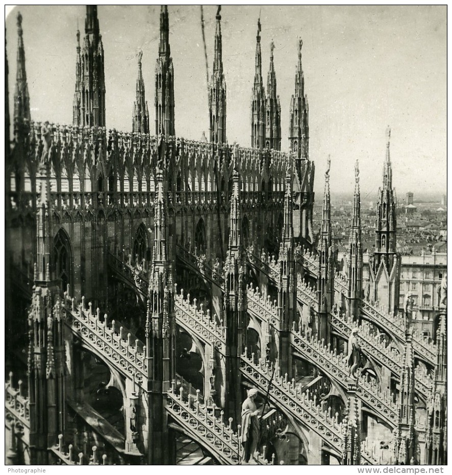 Italie Milan Cathedrale Duomo Di Milano Ancienne Photo Stereo 1900 - Stereoscopic