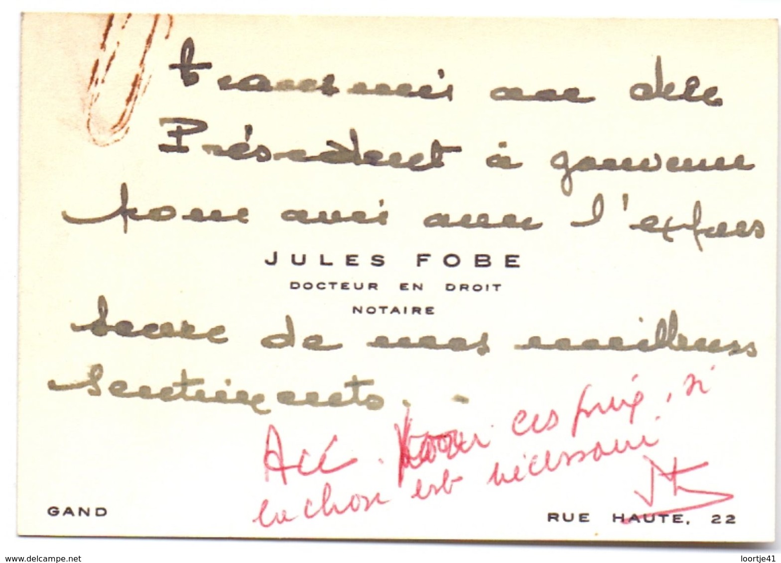 Visitekaartje - Jules Fobe - Docteur En Droit - Notaire - Gand - Gent - Cartes De Visite