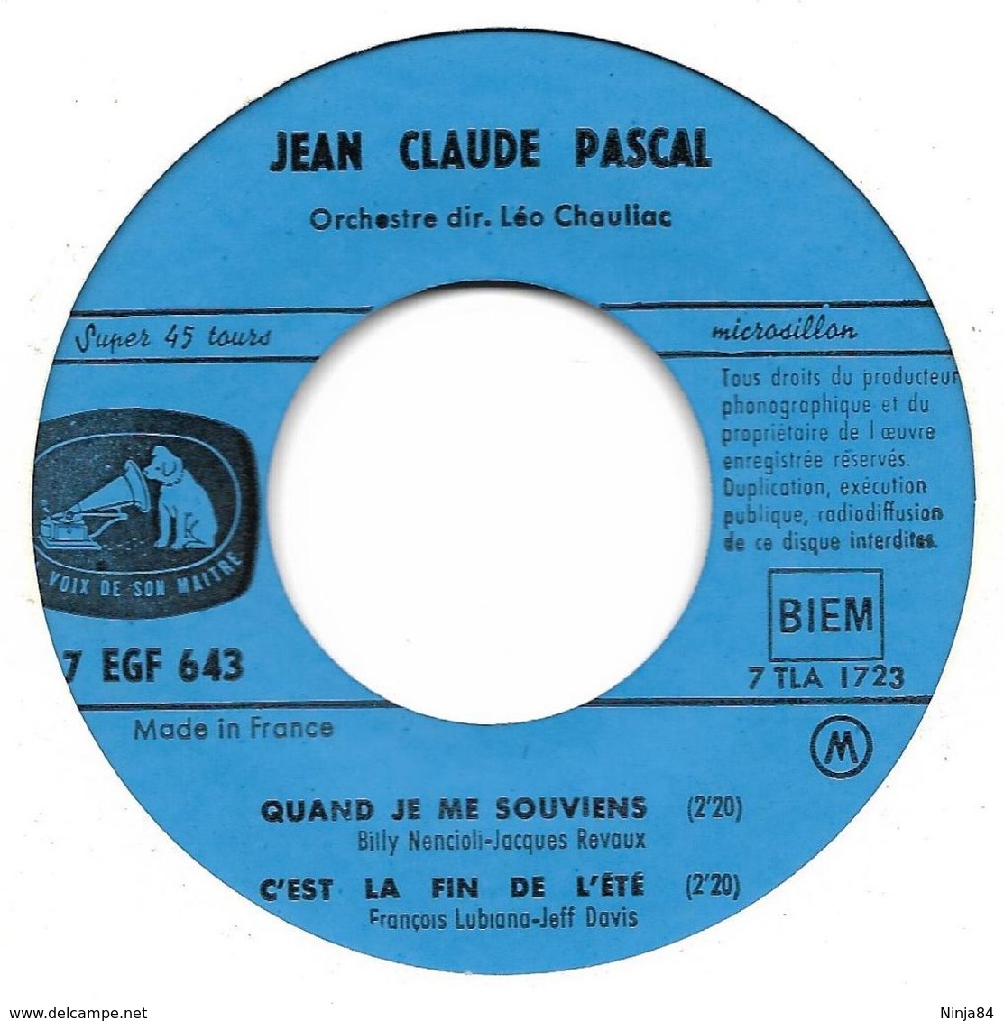 EP 45 RPM (7")  Jean-Claude Pascal / Serge Gainsbourg / Alain Barrière  "  Elle était Si Jolie  " - Other - French Music
