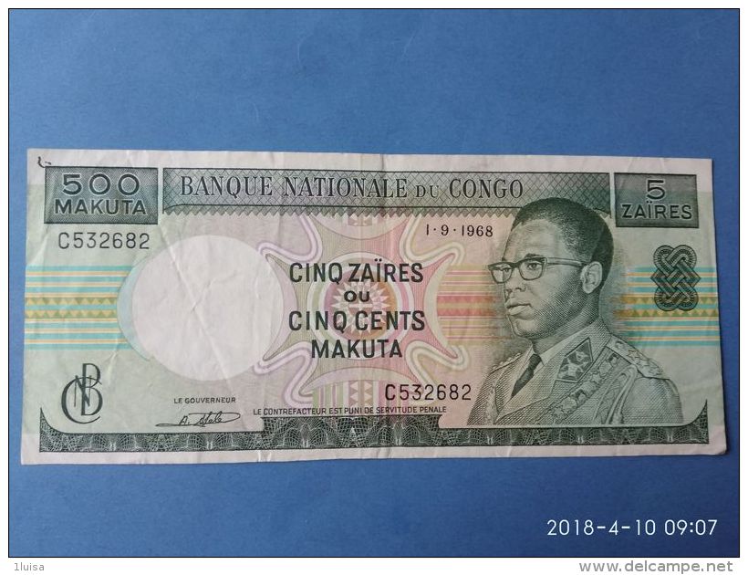 500 Makuta 5 Zaires 1968 - Republic Of Congo (Congo-Brazzaville)