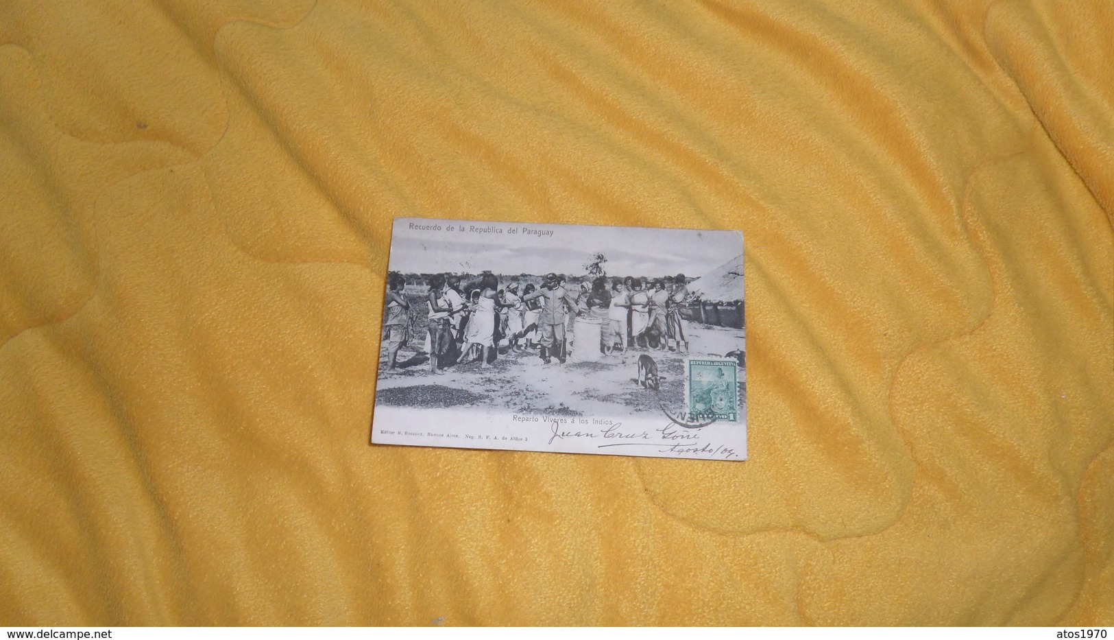 CARTE POSTALE ANCIENNE CIRCULEE DATE ?. / RECUERDO DE LA REPUBLICA DEL PARAGUAY. REPARTO VIVERES A LOS INDIOS. TIMBRES - Paraguay