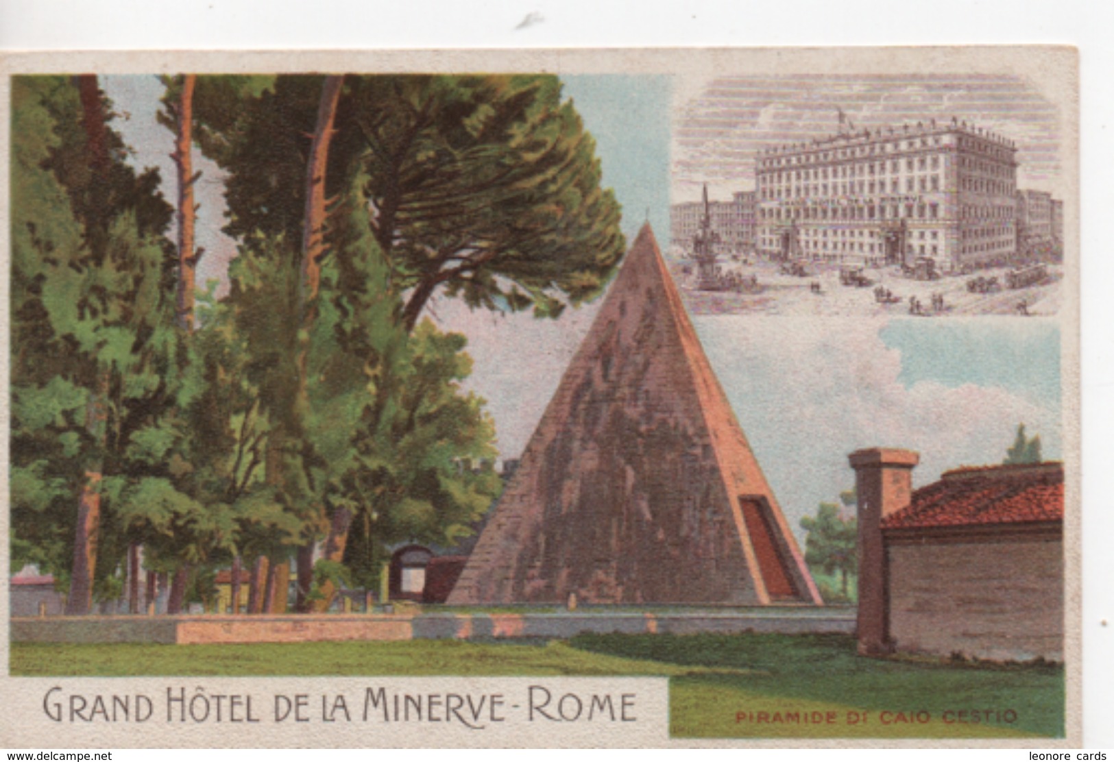 CPA.Italie.Rome.Publicité Grand Hôtel De La Minerve.Piramide Di Caio Cestio .Lithographie - Altri & Non Classificati