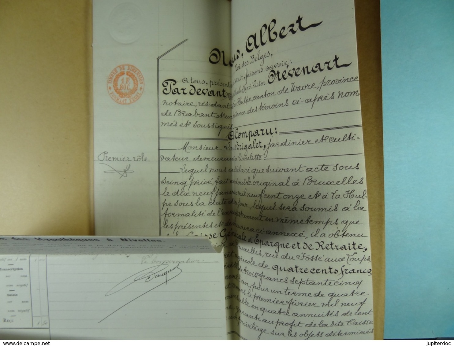 Acte Notarié 1911 Prêt Par Le Comptoir Agricole De La Hulpe à Trigalet De Limelette /06/ - Manuscrits