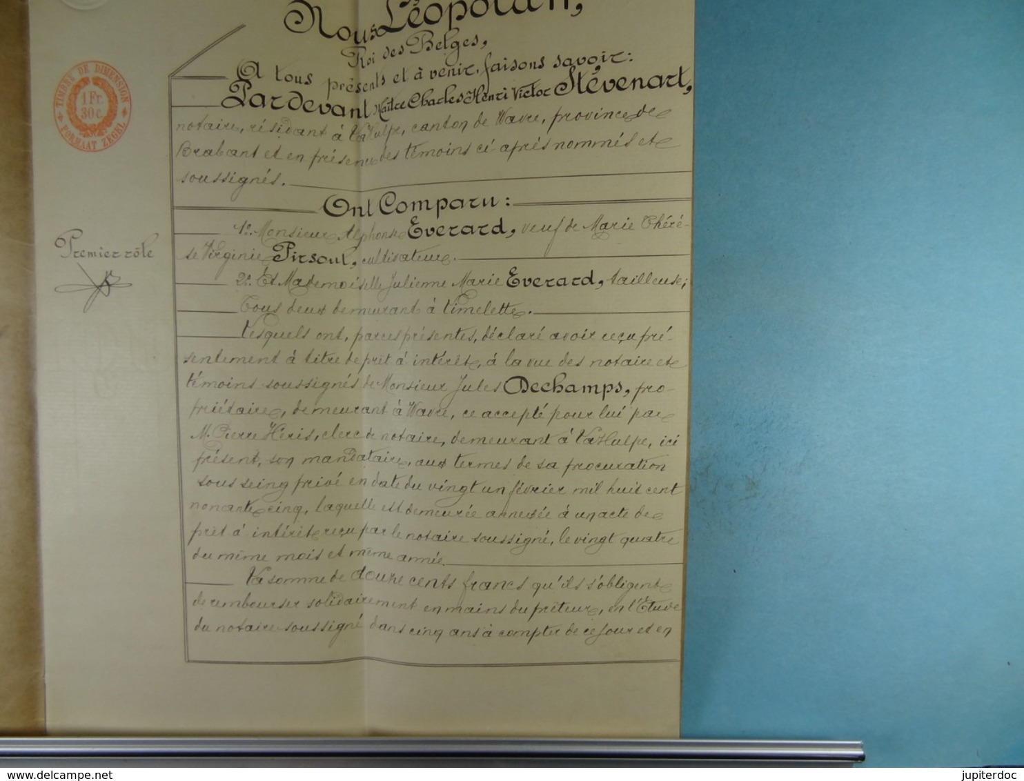 Acte Notarié 1899 Prêt Par Dechamps De Wavre à Everard De Limelette /07/ - Manuscrits