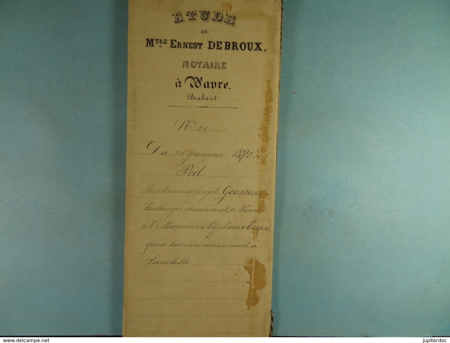 Acte Notarié 1880 Prêt Par Goossens De Wavre à Evrard De Limelette  /08/ - Manuskripte