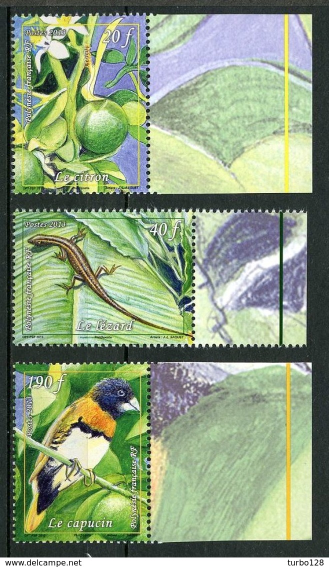 POLYNESIE 2013 N° 1019/1021 ** Neufs  = MNH Superbes Faune Flore Oiseaux Reptiles Citrons  Lézard Birds Fauna Animaux - Unused Stamps