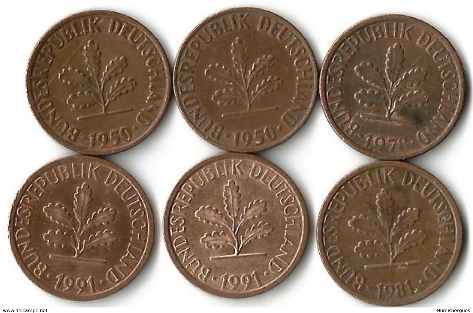 Lot  6 Pièces De Monnaie 1 Pfennig - 1 Pfennig