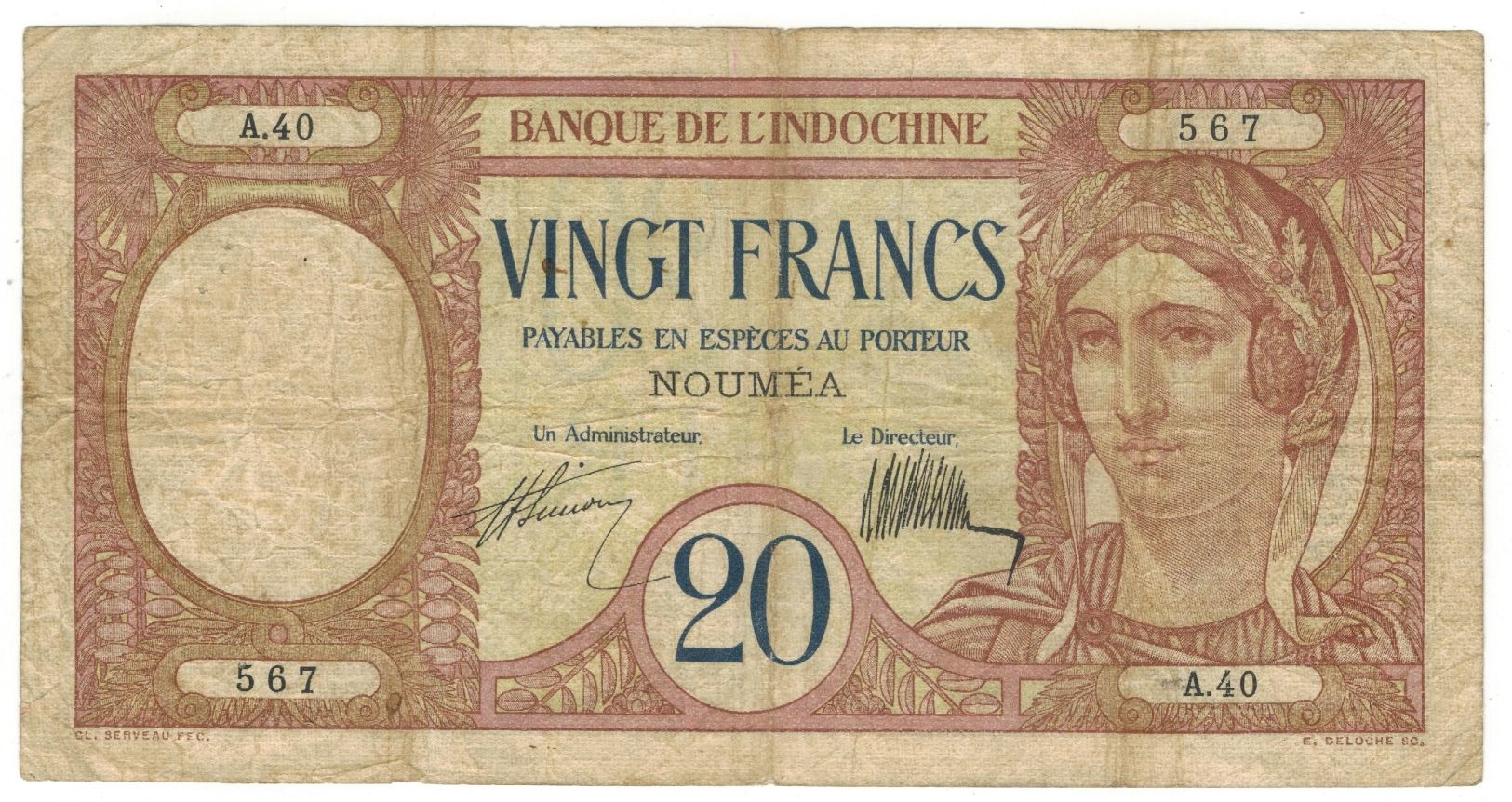 New Caledonia, Noumea, 20 Fr , P-37a. F. Rare. - Autres - Océanie