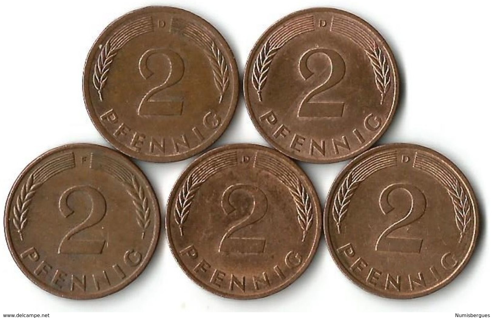 Lot  5 Pièces De Monnaie 2 Pfennig - 2 Pfennig