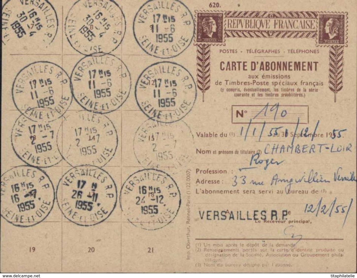 Carte Abonnement Timbre Poste Yt Ae 32 Poste Aérienne Magister 500F Jaune Orange Rouge Seul Sur Carte Lettre - 1921-1960: Periodo Moderno