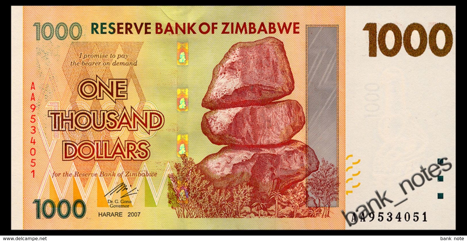 ZIMBABWE 1000 DOLLARS 2007 Pick 71 Unc - Zimbabwe
