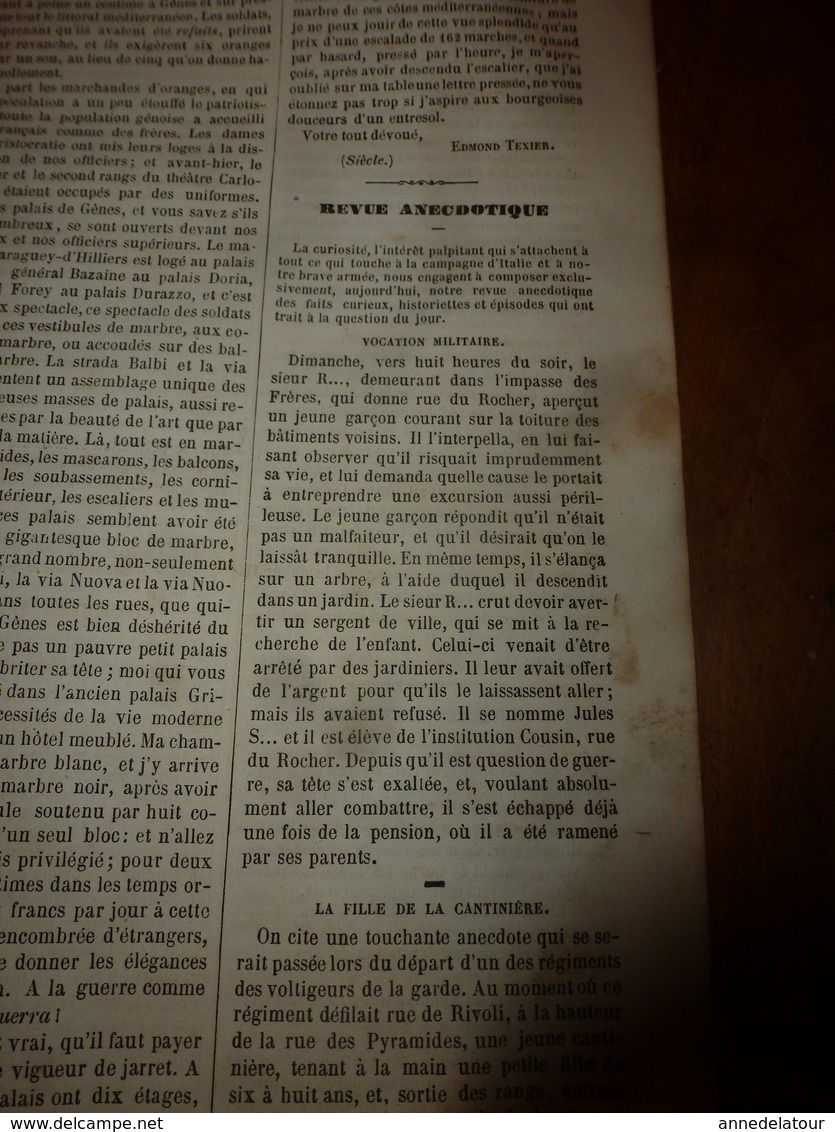 1859 LE VOLEUR: Venise -St Geoges Majeur;Le Piémont;Courrier d'Italie (il manto della religione non è inquesto tanto...