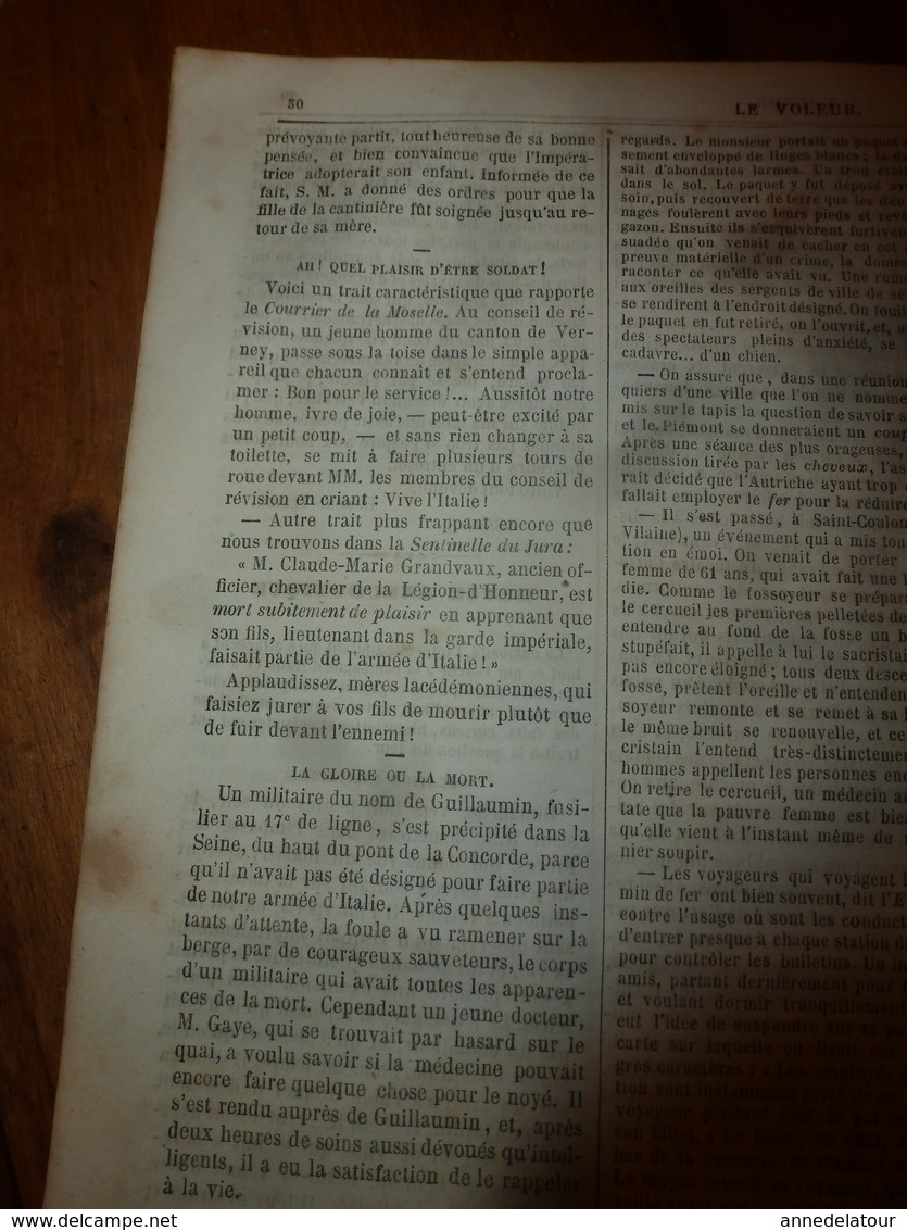 1859 LE VOLEUR: Venise -St Geoges Majeur;Le Piémont;Courrier d'Italie (il manto della religione non è inquesto tanto...