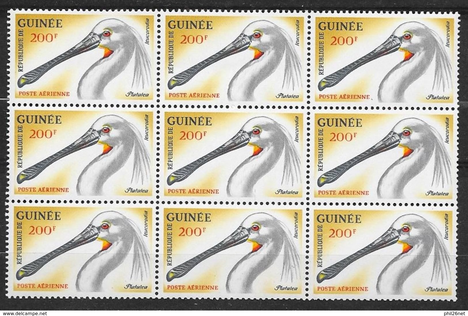 République De Guinée Poste Aérienne Bloc De  9 Du N° 27 Héron à Spatule Neufs * * TB = MNH VFcote=45 Euros à 8 % !! - Storks & Long-legged Wading Birds