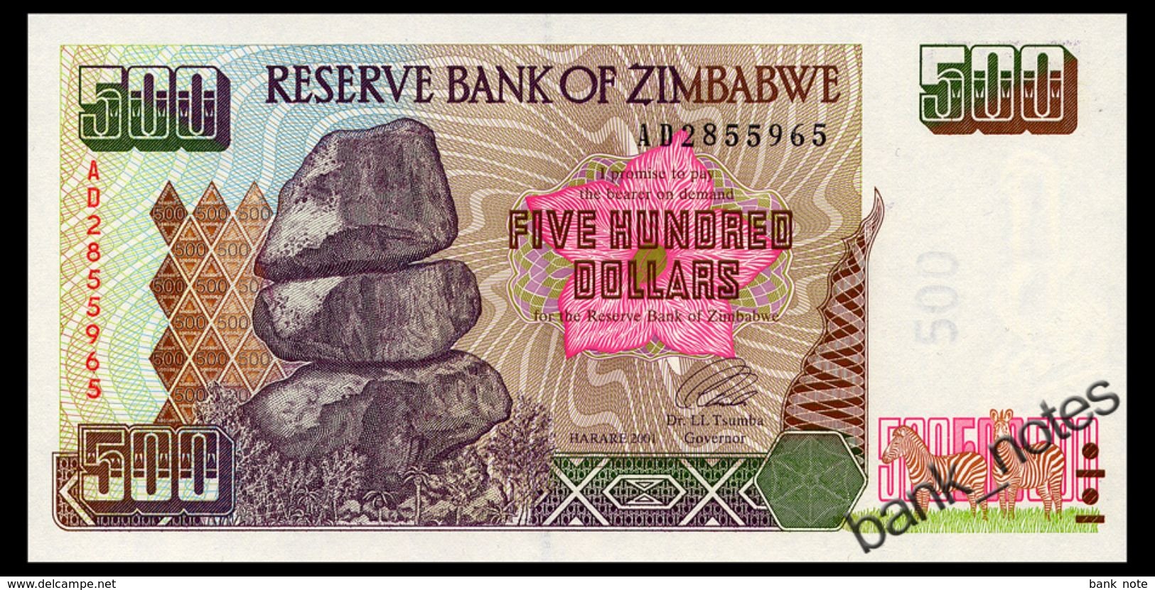 ZIMBABWE 500 DOLLARS 2001 Pick 11a Unc - Zimbabwe
