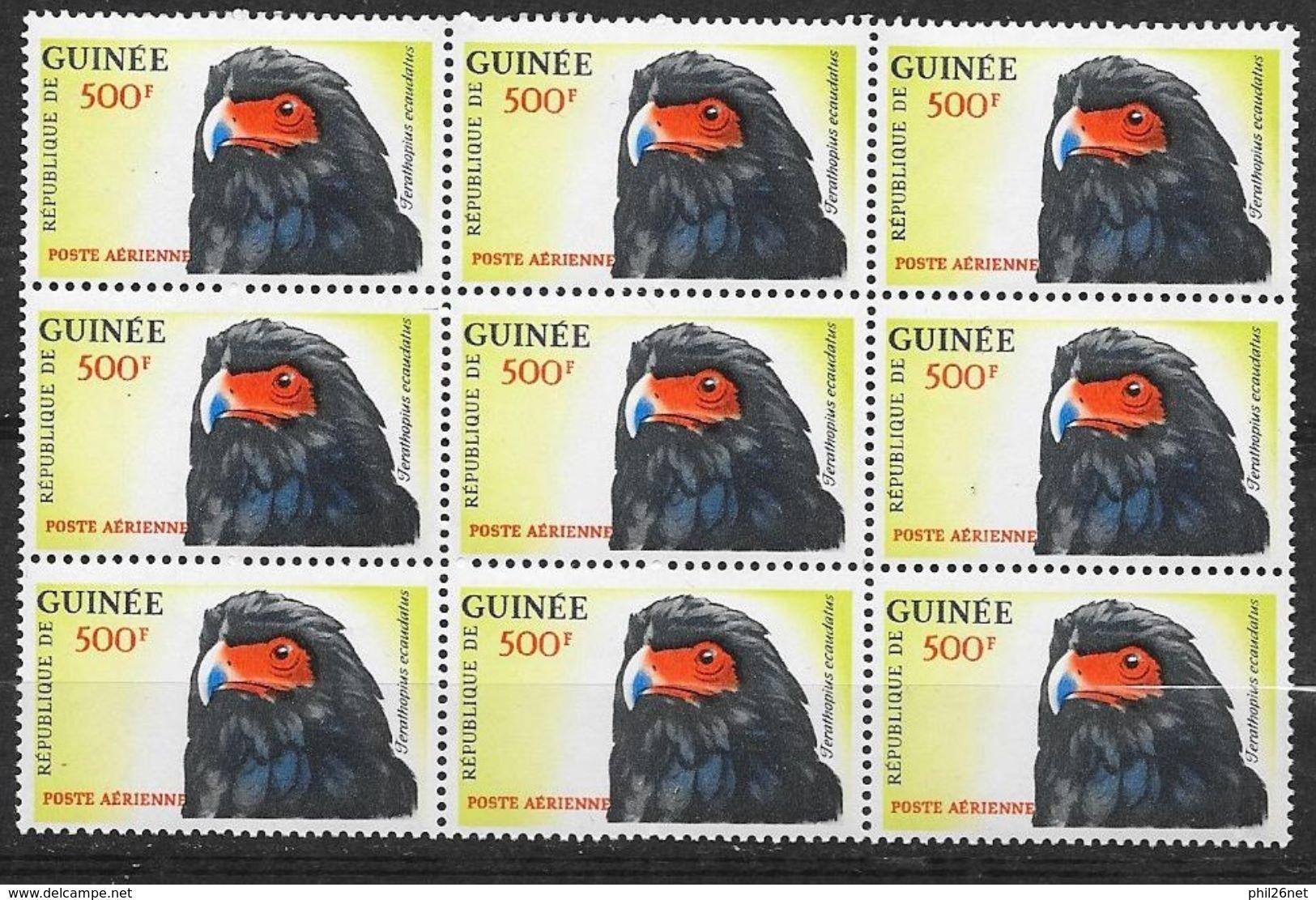 République De Guinée Poste Aérienne Bloc De 9 Du N° 28  Aigle Bateleur Neufs * * TB = MNH VF Cote 93 Euros  - Guinea (1958-...)