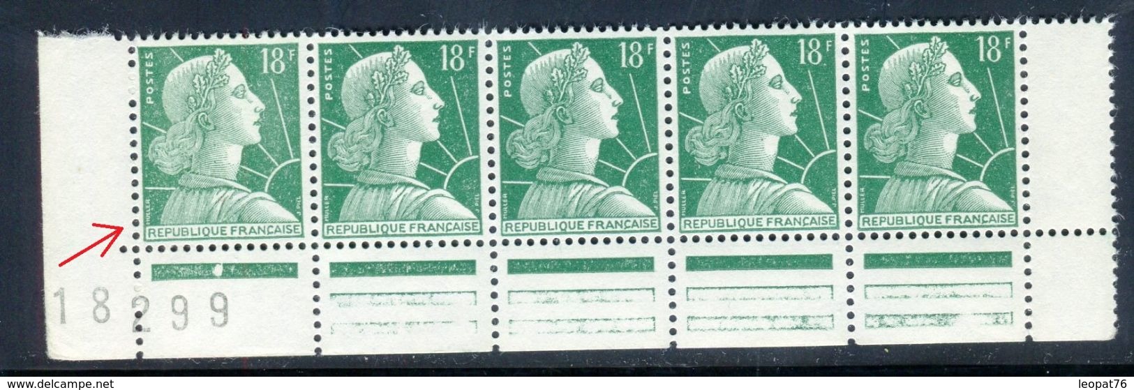 France - N° 1011A  ,1 Exemplaire Vert Pâle Dans Une Bande De 5 Bas De Feuille , Neufs Luxes - Ref V482 - Neufs