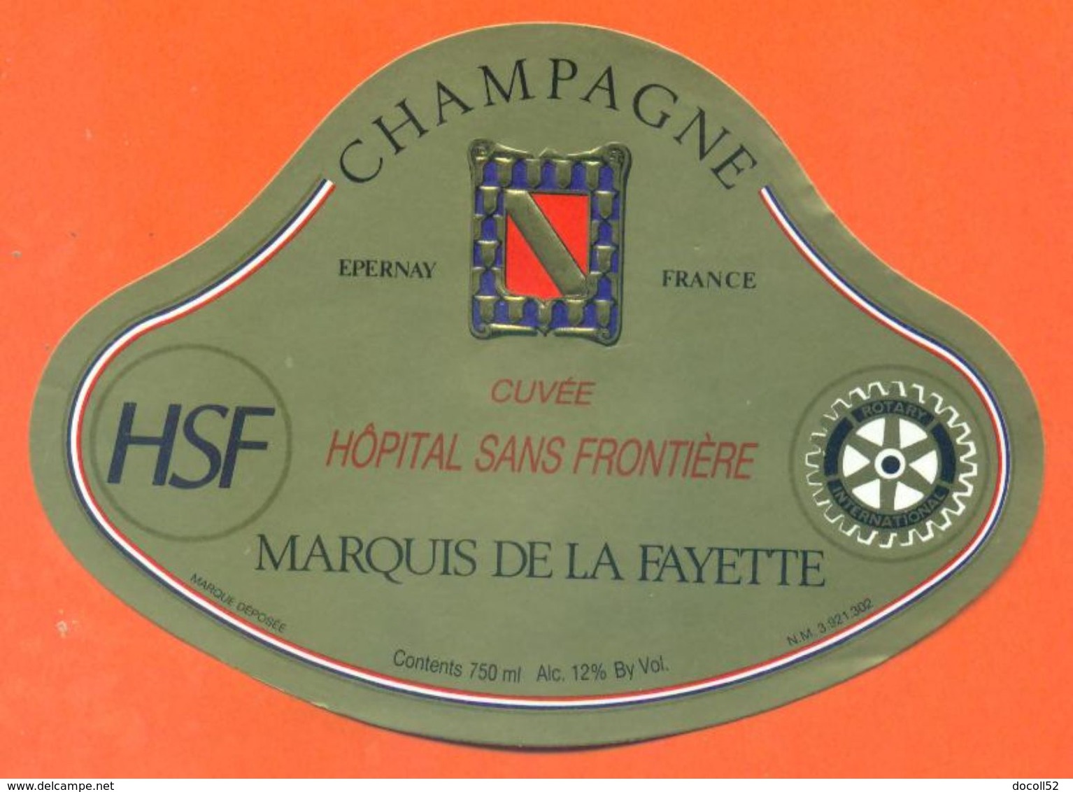 étiquette De Champagne Brut Cuvée Hopital Sans Frontière Marquis De La Fayette à Epernay - 75 Cl - - Champagne