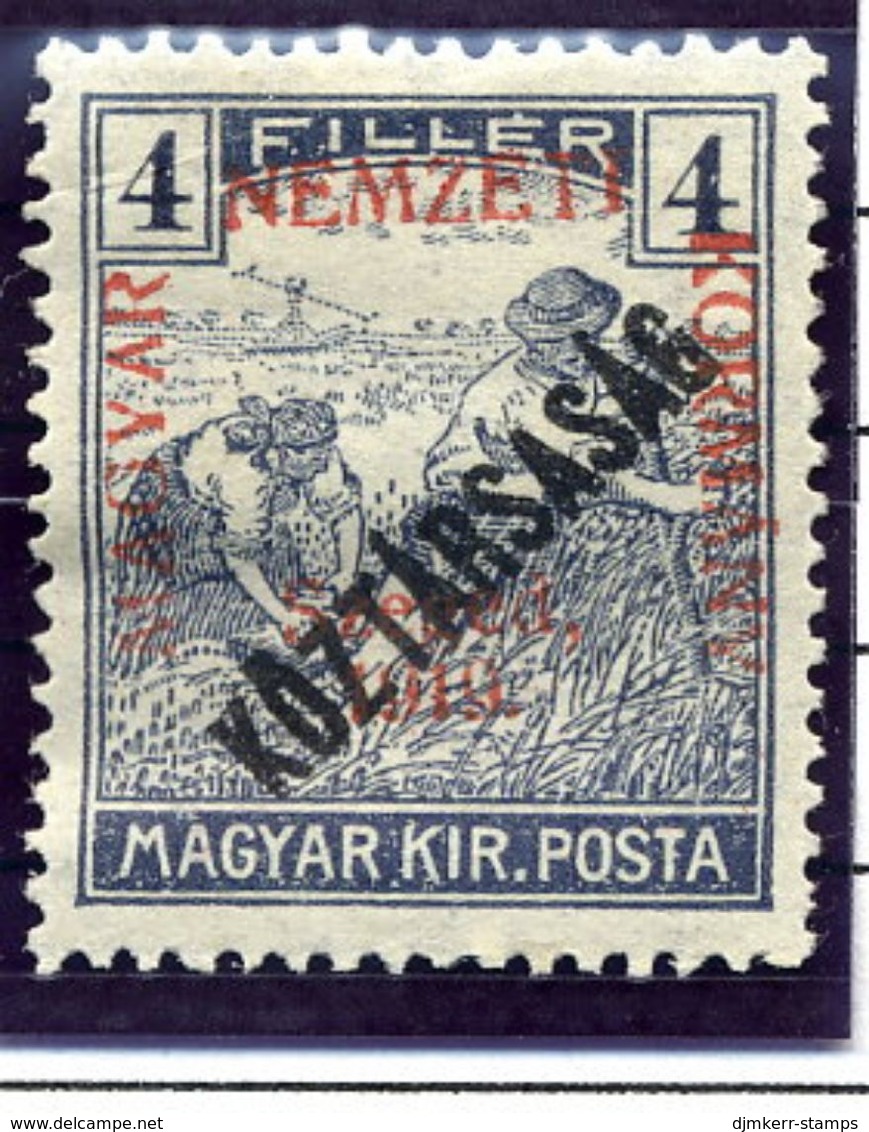 HUNGARY (SZEGED) 1919 Harvesters 4 F. Overprinted Köztarsasag LHM / *.  Michel 28 - Szeged