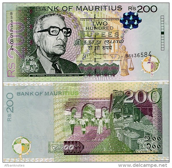 MAURITIUS       200 Rupees       P-61b       2013       UNC - Mauritius