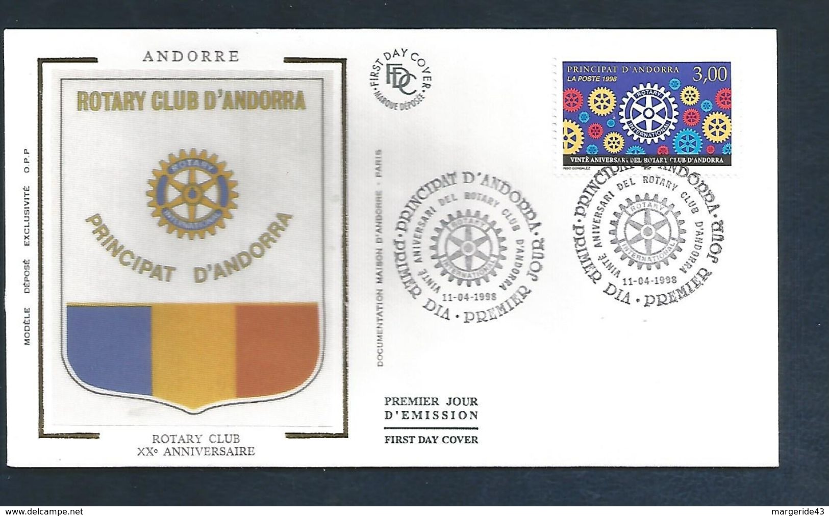 ANDORRE FDC 1998 20 ANS DU ROTARY CLUB - FDC