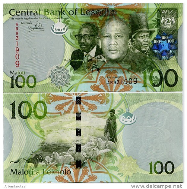 LESOTHO       100 Maloti       P-24b       2013       UNC  [sign. Matlanyane] - Lesoto